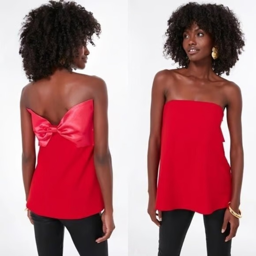 Tuckernuck Red/pink  Strapless Crepe Marin Top Bow Back Size S